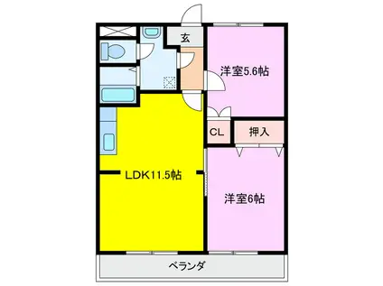 パールロイヤル江島(2LDK/2階)の間取り写真