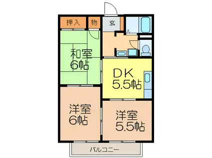 グリーンシャトレ(3DK/1階)の間取り写真