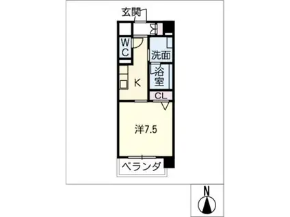 地下鉄東山線 本郷駅(愛知) 徒歩1分 9階建 築10年(1K/7階)の間取り写真