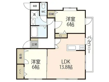 マルシュ梅林II(2LDK/1階)の間取り写真