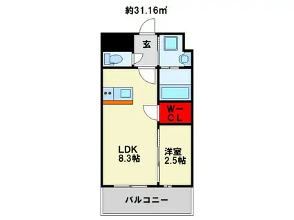 レジェンド朽網(1LDK/6階)の間取り写真