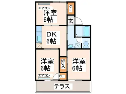 セジュールHAYASHI B棟(3DK/1階)の間取り写真