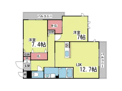 ベレオ天城(2LDK/2階)の間取り写真