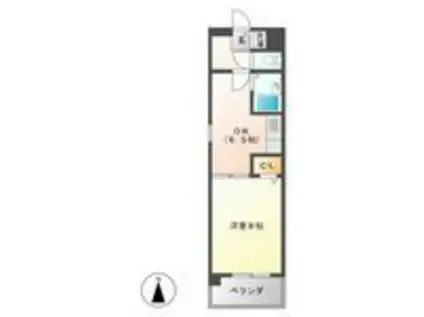 近鉄名古屋線 津新町駅 徒歩3分 9階建 築27年(1DK/5階)の間取り写真