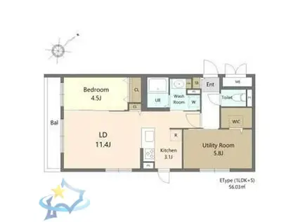 ガーデンクォーツ琴似(1SLDK/2階)の間取り写真