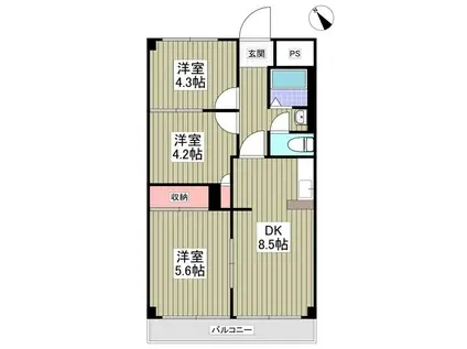 サンライズマンション上尾(3DK/2階)の間取り写真