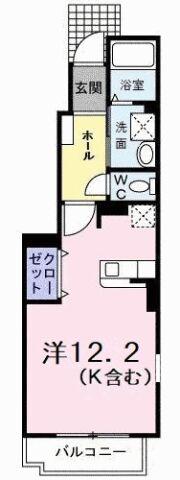 アンジェリカ E(ワンルーム/1階)の間取り写真