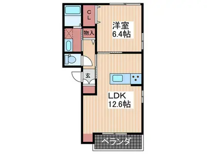 BEREO東海田(1LDK/2階)の間取り写真