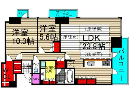 北浜ミッドタワー(2LDK/31階)の間取り写真
