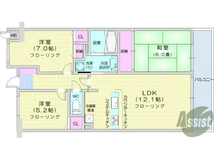 ライオンズマンション山手町(3LDK/6階)の間取り写真