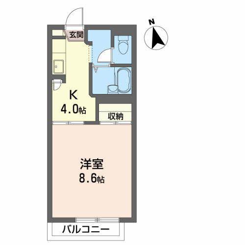 プレシオーサ東黒石野(1K/2階)の間取り写真