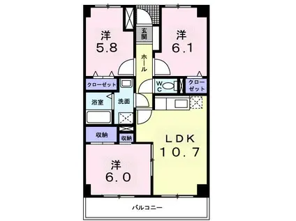 バッハヴィラ(3LDK/2階)の間取り写真