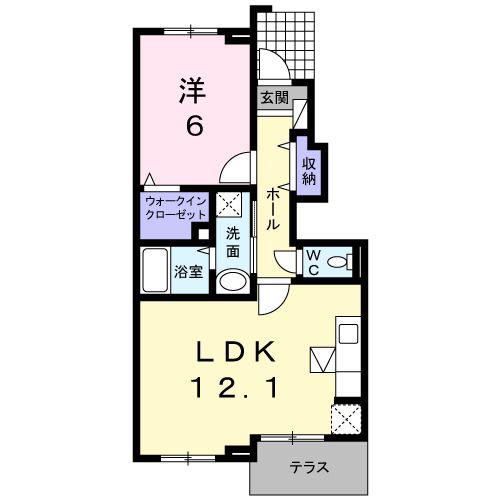 ピュアシス若松(1LDK/1階)の間取り写真