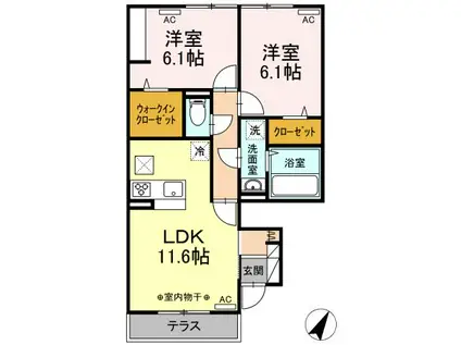 CAMELOT B棟(2LDK/1階)の間取り写真