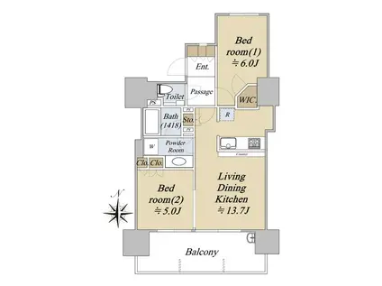 ザ・グランアルト錦糸町(2LDK/9階)の間取り写真