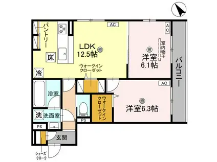 D-ROOM 大橋(2LDK/1階)の間取り写真