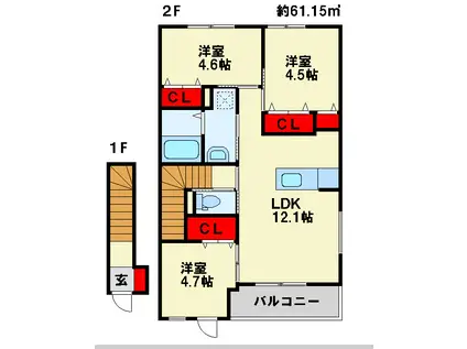 ルーク・マコーリー(3LDK/2階)の間取り写真