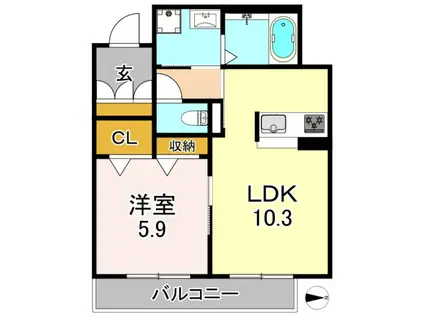 ブルーメ平野西(1LDK/1階)の間取り写真