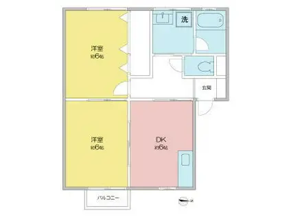 オーディアスIII(2DK/2階)の間取り写真