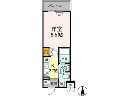 ラ・ヴィ・アン・ローズ南本庄(1K/5階)の間取り写真