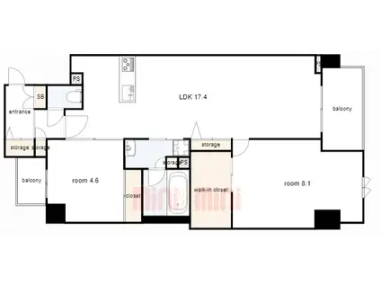 シャーメゾングラン御影(2LDK/5階)の間取り写真
