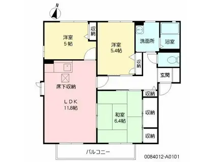 ディアス西天神(3LDK/1階)の間取り写真