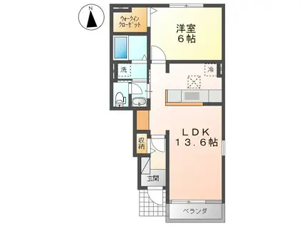 ラ・シエルII(1LDK/1階)の間取り写真