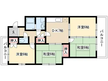 レジオン香流(4DK/3階)の間取り写真