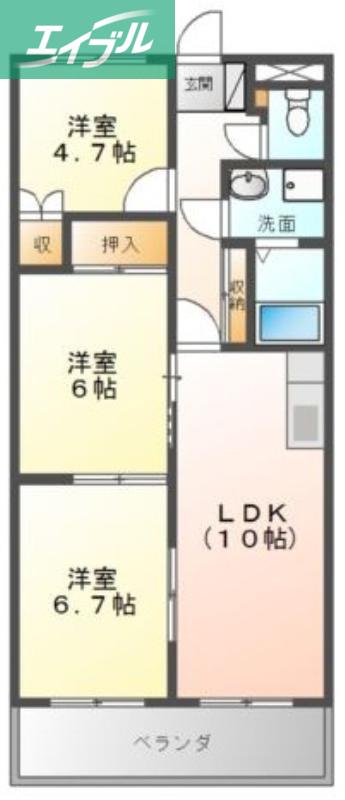 シャトレーン(3LDK/2階)の間取り写真