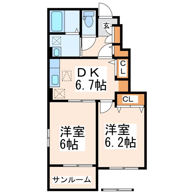 TK・I(2DK/1階)の間取り写真