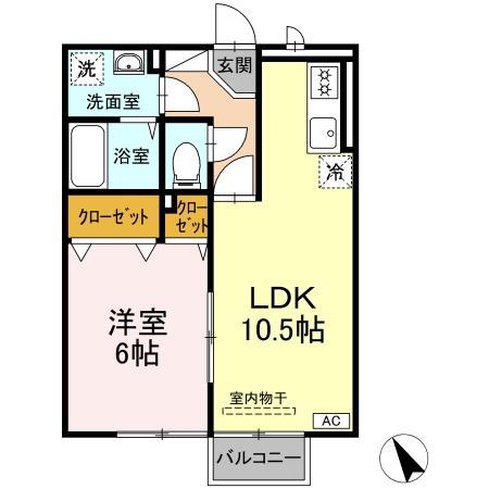 セゾン フィールド(1LDK/2階)の間取り写真
