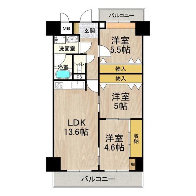 パークモダン住之江公園(3LDK/1階)の間取り写真