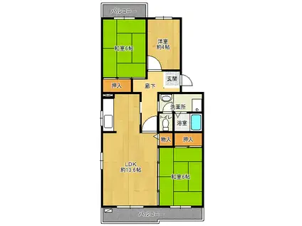 鹿の子台北ハイツ(3LDK/4階)の間取り写真