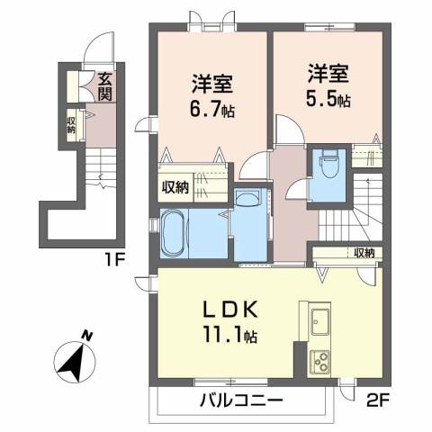 シャーメゾン クレスト(2LDK/2階)の間取り写真