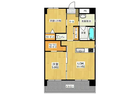 エンゼルマンション月出(2LDK/4階)の間取り写真