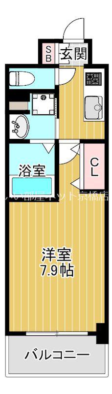 アーバネックス中崎町(1K/9階)の間取り写真