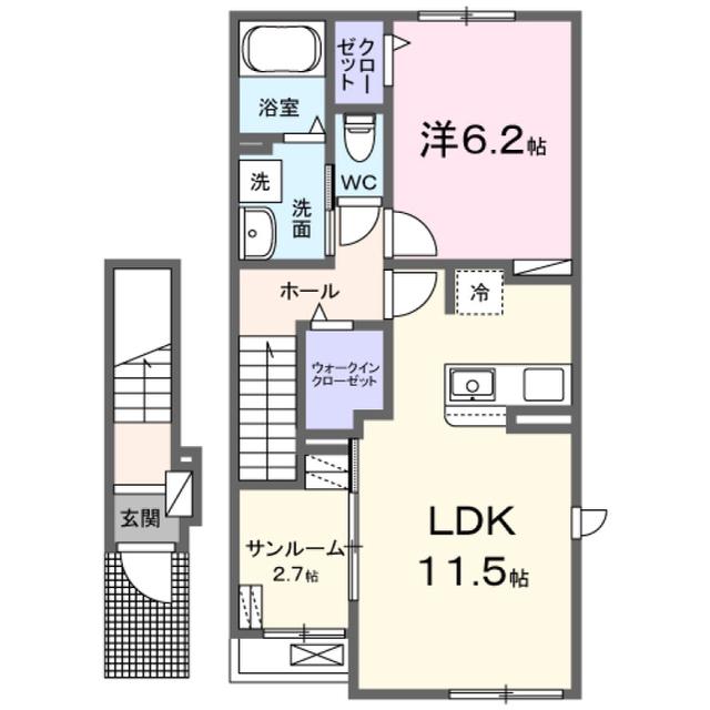ソラリスB(1LDK/2階)の間取り写真