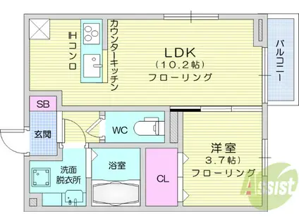 エクセラン B(1LDK/2階)の間取り写真