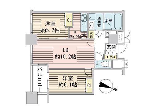 ラフィネタワー札幌南3条(2LDK/12階)の間取り写真