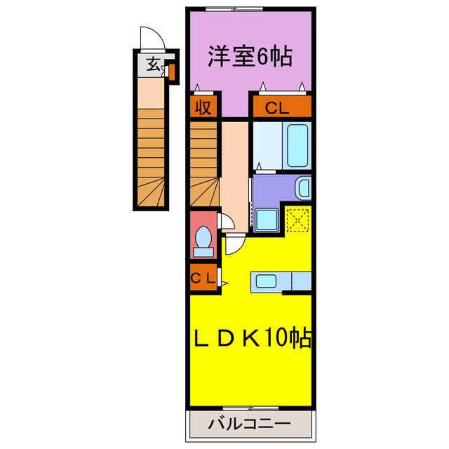 ラセレサB(1LDK/2階)の間取り写真