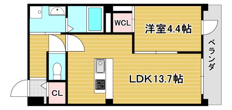 サンティエ福島吉野(1LDK/4階)の間取り写真