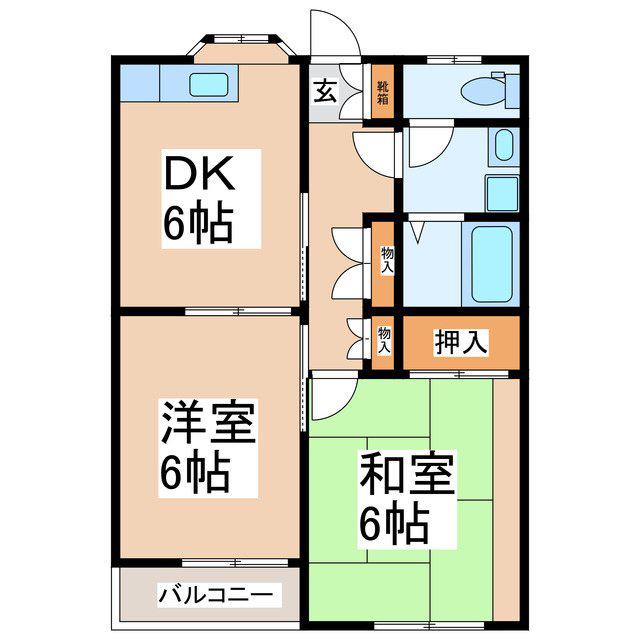 ソレイユ古里(2DK/1階)の間取り写真