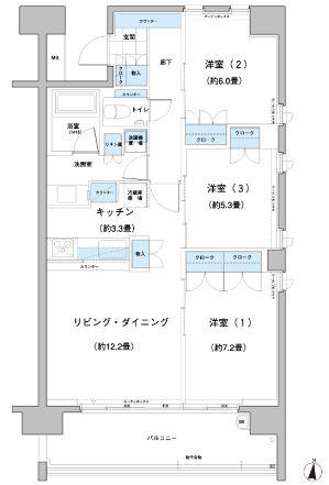 ガーデニエール砧レジデンス(3LDK/1階)の間取り写真