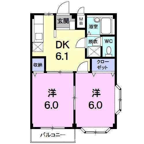 ポートエルディムA(2DK/2階)の間取り写真