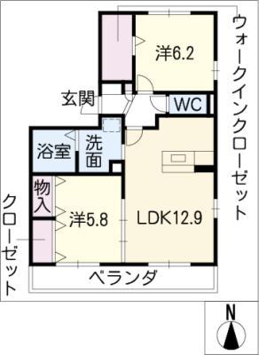 サン・ハニー小本本町 A棟(2LDK/3階)の間取り写真