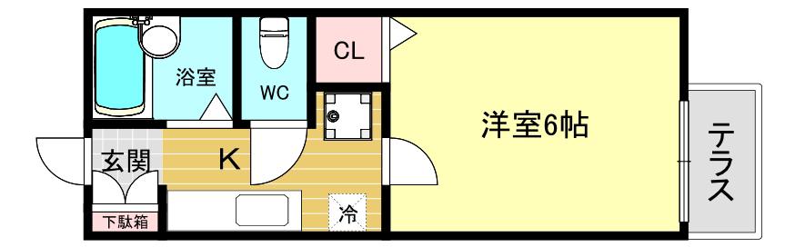 ラッキータウン1番館・2番館(1K/1階)の間取り写真