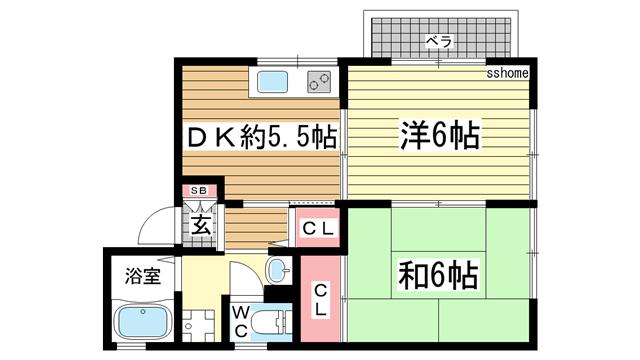 サンコート(2DK/1階)の間取り写真