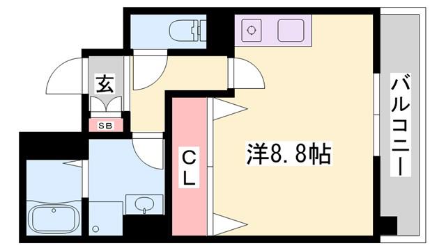ビーフォレスト姫路イースト(1K/6階)の間取り写真