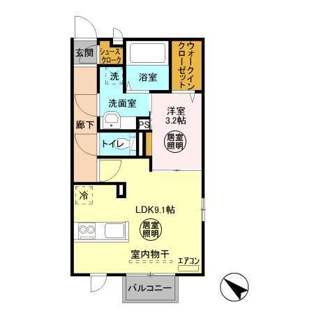 グランマーレ B棟(1LDK/2階)の間取り写真
