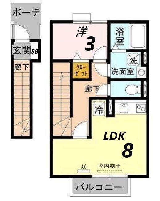 ダリア B棟(1LDK/2階)の間取り写真